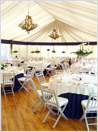 Large dining area during a theme party